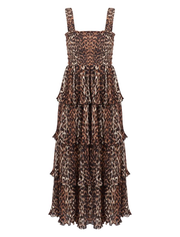 Pleated Georgette Flounce Smock Midi Dress